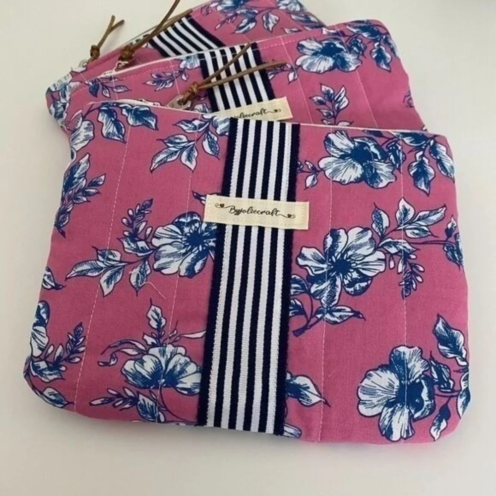 Handmade Makeup Bag Cosmetic Pouch Floral Zipper Travel‎